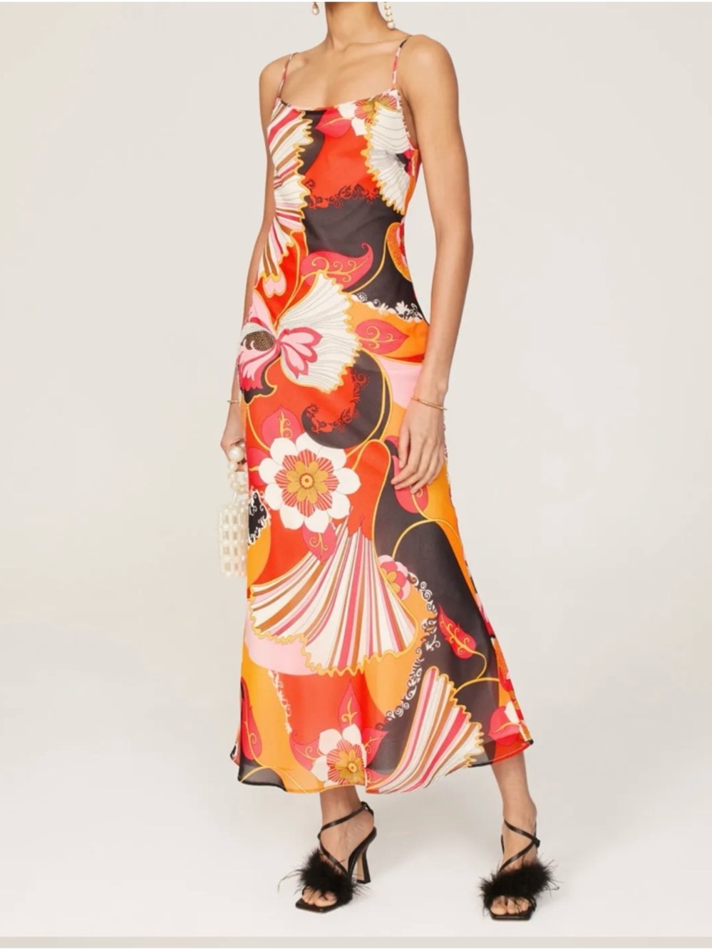 Ronny Kobo Multicolor Floral Slip Midi Dress – Satin Look